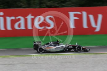 World © Octane Photographic Ltd. Sahara Force India VJM08B – Sergio Perez. Friday 4th September 2015, F1 Italian GP Practice 1, Monza, Italy. Digital Ref: 1405LB1D8748