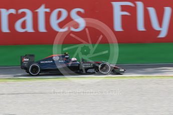 World © Octane Photographic Ltd. McLaren Honda MP4/30 - Jenson Button. Friday 4th September 2015, F1 Italian GP Practice 1, Monza, Italy. Digital Ref: 1405LB1D8973