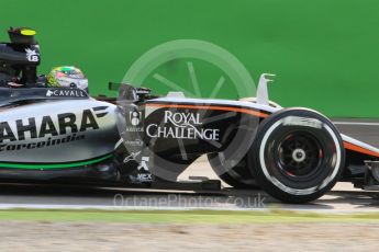 World © Octane Photographic Ltd. Sahara Force India VJM08B – Sergio Perez. Friday 4th September 2015, F1 Italian GP Practice 1, Monza, Italy. Digital Ref: 1405LB7D6319