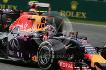 World © Octane Photographic Ltd. Infiniti Red Bull Racing RB11 – Daniil Kvyat and Ferrari SF15-T– Kimi Raikkonen. Friday 4th September 2015, F1 Italian GP Practice 2, Monza, Italy. Digital Ref: 1407LB1D9471