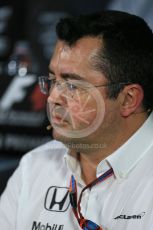 World © Octane Photographic Ltd. FIA Team Personnel Press Conference. Friday 4th September 2015, F1 Italian GP Press Conference, Monza, Italy. Eric Boullier – McLaren Honda Racing Director. Digital Ref: 1408LB1D9987