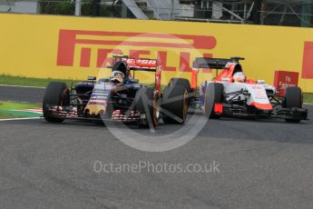World © Octane Photographic Ltd. Scuderia Toro Rosso STR10 – Carlos Sainz Jnr and Manor Marussia F1 Team MR03B – William Stevens. Saturday 26th September 2015, F1 Japanese Grand Prix, Practice 3, Suzuka. Digital Ref: