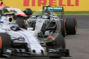 World © Octane Photographic Ltd. Williams Martini Racing FW37 – Valtteri Bottas and Mercedes AMG Petronas F1 W06 Hybrid – Nico Rosberg. Saturday 26th September 2015, F1 Japanese Grand Prix, Practice 3, Suzuka. Digital Ref: