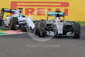 World © Octane Photographic Ltd. Mercedes AMG Petronas F1 W06 Hybrid – Lewis Hamilton and Williams Martini Racing FW37 – Felipe Massa. Saturday 26th September 2015, F1 Japanese Grand Prix, Practice 3, Suzuka. Digital Ref: