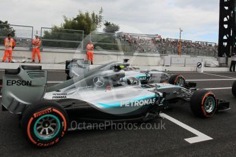 World © Octane Photographic Ltd. Mercedes AMG Petronas F1 W06 Hybrid – Nico Rosberg and Lewis Hamilton. Saturday 26th September 2015, F1 Japanese Grand Prix, Practice 3, Suzuka. Digital Ref: