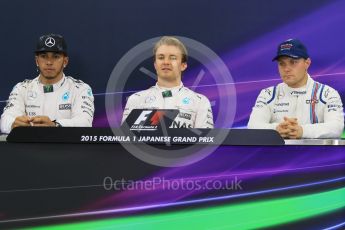 World © Octane Photographic Ltd. Mercedes AMG Petronas – Nico Rosberg (Pole) and Lewis Hamilton (2nd) and Williams Martini Racing – Valtteri Bottas (3rd). Saturday 26th September 2015, F1 Japanese Grand Prix, Qualifying, Suzuka. Digital Ref: