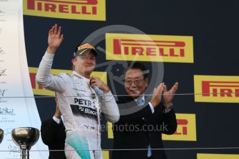 World © Octane Photographic Ltd. Mercedes AMG Petronas F1 W06 Hybrid – Nico Rosberg (2nd). Sunday 27th September 2015, F1 Japanese Grand Prix, Podium, Suzuka. Digital Ref: