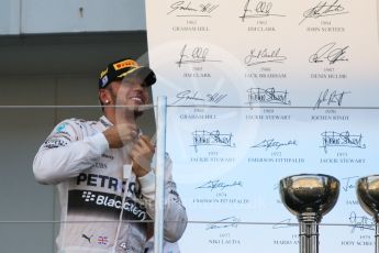 World © Octane Photographic Ltd. Mercedes AMG Petronas F1 W06 Hybrid – Lewis Hamilton (1st). Sunday 27th September 2015, F1 Japanese Grand Prix, Podium, Suzuka. Digital Ref: