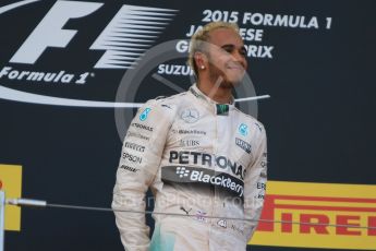 World © Octane Photographic Ltd. Mercedes AMG Petronas F1 W06 Hybrid – Lewis Hamilton (1st). Sunday 27th September 2015, F1 Japanese Grand Prix, Podium, Suzuka. Digital Ref: