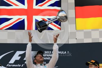 World © Octane Photographic Ltd. Mercedes AMG Petronas F1 W06 Hybrid – Lewis Hamilton (1st). Sunday 27th September 2015, F1 Japanese Grand Prix, Podium, Suzuka. Digital Ref: