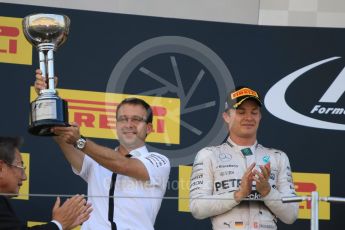 World © Octane Photographic Ltd. Mercedes AMG Petronas F1 W06 Hybrid – Nico Rosberg (2nd). Sunday 27th September 2015, F1 Japanese Grand Prix, Podium, Suzuka. Digital Ref: