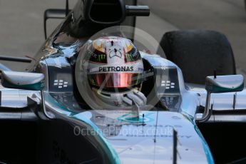 World © Octane Photographic Ltd. Mercedes AMG Petronas F1 W06 Hybrid – Lewis Hamilton (1st). Sunday 27th September 2015, F1 Japanese Grand Prix, Parc Ferme, Suzuka. Digital Ref: