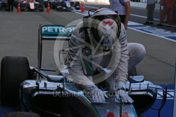 World © Octane Photographic Ltd. Mercedes AMG Petronas F1 W06 Hybrid – Lewis Hamilton (1st). Sunday 27th September 2015, F1 Japanese Grand Prix, Parc Ferme, Suzuka. Digital Ref: