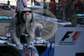 World © Octane Photographic Ltd. Mercedes AMG Petronas F1 W06 Hybrid – Lewis Hamilton (1st). Sunday 27th September 2015, F1 Japanese Grand Prix, Parc Ferme, Suzuka. Digital Ref: