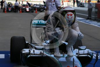 World © Octane Photographic Ltd. Mercedes AMG Petronas F1 W06 Hybrid – Lewis Hamilton (1st). Sunday 27th September 2015, F1 Japanese Grand Prix, Parc Ferme, Suzuka. Digital Ref: