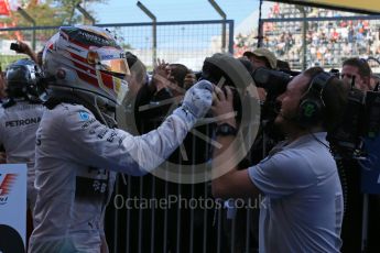 World © Octane Photographic Ltd. Mercedes AMG Petronas F1 W06 Hybrid – Lewis Hamilton (1st). Sunday 27th September 2015, F1 Japanese Grand Prix, Parc Ferme, Suzuka. Digital Ref: