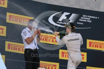 World © Octane Photographic Ltd. Mercedes AMG Petronas F1 W06 Hybrid – Nico Rosberg (2nd). Sunday 27th September 2015, F1 Japanese Grand Prix, Podium, Suzuka. Digital Ref: