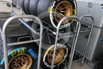 World © Octane Photographic Ltd. Lotus F1 Team E23 Hybrid wheels and tyres ready for Practice 3. Saturday 26th September 2015, F1 Japanese Grand Prix, Paddock, Suzuka. Digital Ref: 1445CB7D6350
