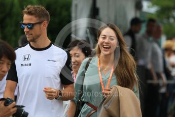 World © Octane Photographic Ltd. McLaren Honda MP4/30 - Jenson Button and Jessica Michibata. Sunday 27th September 2015, F1 Japanese Grand Prix, Setup, Suzuka. Digital Ref: 1448CB7D7749