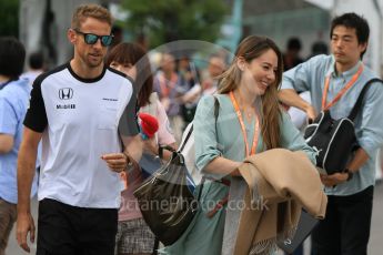 World © Octane Photographic Ltd. McLaren Honda MP4/30 - Jenson Button and Jessica Michibata. Sunday 27th September 2015, F1 Japanese Grand Prix, Setup, Suzuka. Digital Ref: 1448CB7D7765