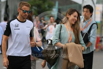 World © Octane Photographic Ltd. McLaren Honda MP4/30 - Jenson Button and Jessica Michibata. Sunday 27th September 2015, F1 Japanese Grand Prix, Setup, Suzuka. Digital Ref: 1448CB7D7767