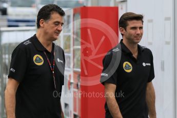 World © Octane Photographic Ltd. Lotus F1 Team – Federico Gastaldi and Matthew Carter. Sunday 27th September 2015, F1 Japanese Grand Prix, Setup, Suzuka. Digital Ref: 1448CB7D7855