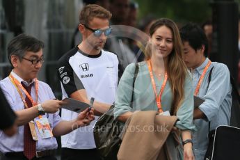 World © Octane Photographic Ltd. McLaren Honda MP4/30 - Jenson Button and Jessica Michibata. Sunday 27th September 2015, F1 Japanese Grand Prix, Setup, Suzuka. Digital Ref: 1448LB1D3890