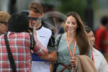 World © Octane Photographic Ltd. McLaren Honda MP4/30 - Jenson Button and Jessica Michibata. Sunday 27th September 2015, F1 Japanese Grand Prix, Setup, Suzuka. Digital Ref: 1448LB1D3893