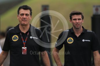 World © Octane Photographic Ltd. Lotus F1 Team – Federico Gastaldi and Matthew Carter. Sunday 27th September 2015, F1 Japanese Grand Prix, Setup, Suzuka. Digital Ref: 1448LB1D4349