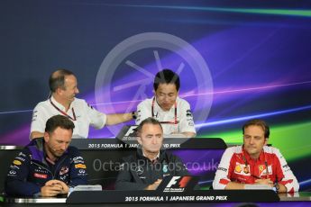World © Octane Photographic Ltd. Team Personnel Press Conference. Friday 25th September 2015, F1 Japanese Grand Prix, Suzuka. Yasuhisa Arai - Honda Head of Motorsport, Luigi Fraboni – Scuderia Ferrari Head of Engine Trackside operations, Christian Horner – Infiniti Red Bull Racing team principle, Paddy Lowe - Mercedes AMG Petronas Executive Director, Jonathan Neale – McLaren Honda – Chief Operating Officer and acting CEO. Digital Ref: 1444CB5D1735
