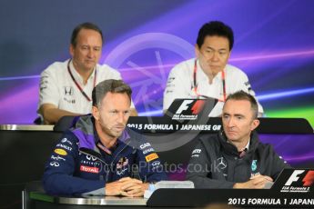 World © Octane Photographic Ltd. Team Personnel Press Conference. Friday 25th September 2015, F1 Japanese Grand Prix, Suzuka. Yasuhisa Arai - Honda Head of Motorsport, Christian Horner – Infiniti Red Bull Racing team principle, Paddy Lowe - Mercedes AMG Petronas Executive Director, Jonathan Neale – McLaren Honda – Chief Operating Officer and acting CEO. Digital Ref: 1444CB5D1771