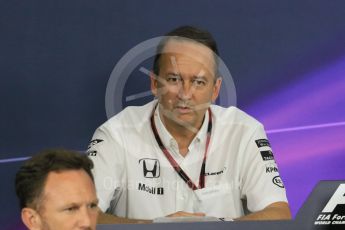 World © Octane Photographic Ltd. Team Personnel Press Conference. Friday 25th September 2015, F1 Japanese Grand Prix, Suzuka. Jonathan Neale – McLaren Honda – Chief Operating Officer and acting CEO. Digital Ref: 1444CB7D6199
