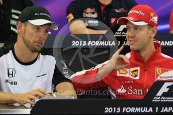 World © Octane Photographic Ltd. Drivers’ Press Conference. Thursday 24th September 2015, F1 Japanese Grand Prix, Suzuka. McLaren Honda - Jenson Button and Scuderia Ferrari – Sebastian Vettel. Digital Ref: 1440CB7D4497