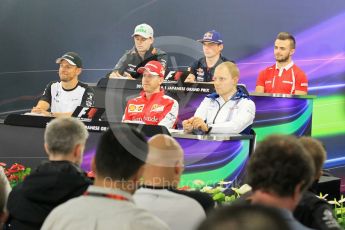 World © Octane Photographic Ltd. Drivers’ Press Conference. Thursday 24th September 2015, F1 Japanese Grand Prix, Suzuka. Williams Martini Racing – Valtteri Bottas, McLaren Honda - Jenson Button, Sahara Force India – Nico Hulkenberg, Manor Marussia F1 Team – William Stevens, Scuderia Toro Rosso – Max Verstappen and Scuderia Ferrari – Sebastian Vettel. Digital Ref: 1440LB1L0062