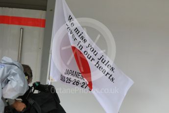 World © Octane Photographic Ltd. "We miss you Jules, Forever in our hearts #JB17". Thursday 24th September 2015, F1 Japanese Grand Prix, Setup, Suzuka. Digital Ref: 1439CB7D4260