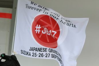 World © Octane Photographic Ltd. "We miss you Jules, Forever in our hearts #JB17". Thursday 24th September 2015, F1 Japanese Grand Prix, Setup, Suzuka. Digital Ref: 1439CB7D4285