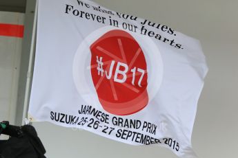 World © Octane Photographic Ltd. "We miss you Jules, Forever in our hearts #JB17". Thursday 24th September 2015, F1 Japanese Grand Prix, Setup, Suzuka. Digital Ref: 1439CB7D4290
