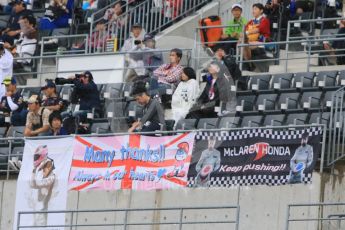 World © Octane Photographic Ltd. Jenson Button fans in the grandstands. Thursday 24th September 2015, F1 Japanese Grand Prix, Setup, Suzuka. Digital Ref: 1439CB7D4409