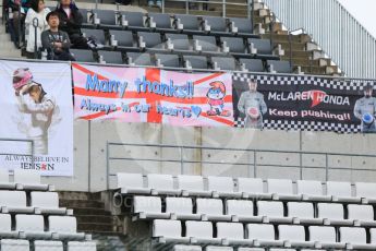 World © Octane Photographic Ltd. Jenson Button fans in the grandstands. Thursday 24th September 2015, F1 Japanese Grand Prix, Setup, Suzuka. Digital Ref: 1439CB7D4437