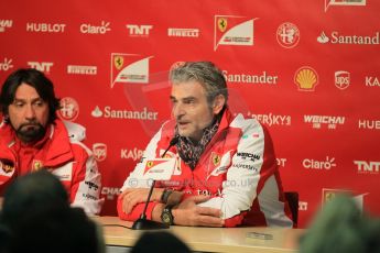 World © Octane Photographic Ltd. Scuderia Ferrari Press Conference - Maurizio Arrivabene and press secretary Alberto Antonini. Friday 20th February 2015, Circuit de Barcelona Catalunya, Spain. Digital Ref : 1189CB1L6437