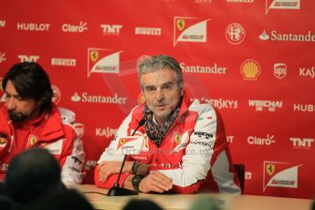 World © Octane Photographic Ltd. Scuderia Ferrari Press Conference - Maurizio Arrivabene and press secretary Alberto Antonini. Friday 20th February 2015, Circuit de Barcelona Catalunya, Spain. Digital Ref : 1189CB1L6446