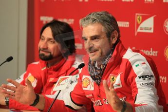 World © Octane Photographic Ltd. Scuderia Ferrari Press Conference - Maurizio Arrivabene and press secretary Alberto Antonini. Friday 20th February 2015, Circuit de Barcelona Catalunya, Spain. Digital Ref : 1189CB1L6500