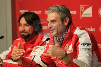 World © Octane Photographic Ltd. Scuderia Ferrari Press Conference - Maurizio Arrivabene and press secretary Alberto Antonini. Friday 20th February 2015, Circuit de Barcelona Catalunya, Spain. Digital Ref : 1189CB1L6504