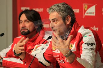 World © Octane Photographic Ltd. Scuderia Ferrari Press Conference - Maurizio Arrivabene and press secretary Alberto Antonini. Friday 20th February 2015, Circuit de Barcelona Catalunya, Spain. Digital Ref : 1189CB1L6505