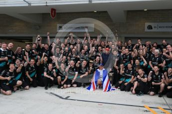 World © Octane Photographic Ltd. Mercedes AMG Petronas F1 team – Lewis Hamilton, celebrate on winning the USA GP, with enough points to take the World Drivers Championship (WDC) Sunday 25th October 2015, F1 USA Grand Prix, Austin, Texas - Circuit of the Americas (COTA). Digital Ref: 1468LB1D3214