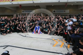 World © Octane Photographic Ltd. Mercedes AMG Petronas F1 team – Lewis Hamilton, celebrate on winning the USA GP, with enough points to take the World Drivers Championship (WDC) Sunday 25th October 2015, F1 USA Grand Prix, Austin, Texas - Circuit of the Americas (COTA). Digital Ref: 1468LB1D3221