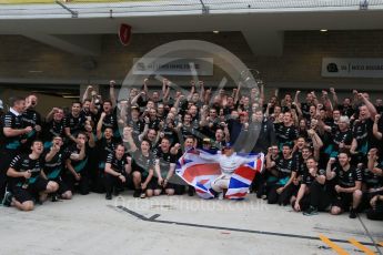 World © Octane Photographic Ltd. Mercedes AMG Petronas F1 team – Lewis Hamilton, celebrate on winning the USA GP, with enough points to take the World Drivers Championship (WDC) Sunday 25th October 2015, F1 USA Grand Prix, Austin, Texas - Circuit of the Americas (COTA). Digital Ref: 1468LB1D3240