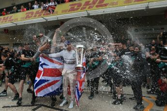 World © Octane Photographic Ltd. Mercedes AMG Petronas F1 team – Lewis Hamilton, celebrate on winning the USA GP, with enough points to take the World Drivers Championship (WDC) Sunday 25th October 2015, F1 USA Grand Prix, Austin, Texas - Circuit of the Americas (COTA). Digital Ref: 1468LB1D3360