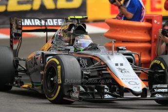 World © Octane Photographic Ltd. Sahara Force India VJM08 – Sergio Perez. Saturday 23rd May 2015, F1 Practice 3, Monte Carlo, Monaco. Digital Ref: 1281CB1L0955