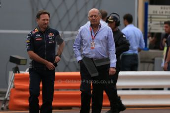 World © Octane Photographic Ltd. Infiniti Red Bull Racing Team Principal - Christian Horner and Ron Dennis - Principal of McLaren Honda. Saturday 23rd May 2015, F1 Practice 3, Monte Carlo, Monaco. Digital Ref: 1281LB1D5781